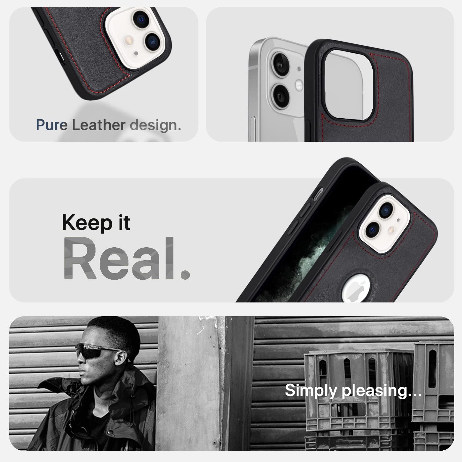 Pikkme iPhone 12 Luxe Series | Velvet Cloth Inside PU Leather Back Case (Black)