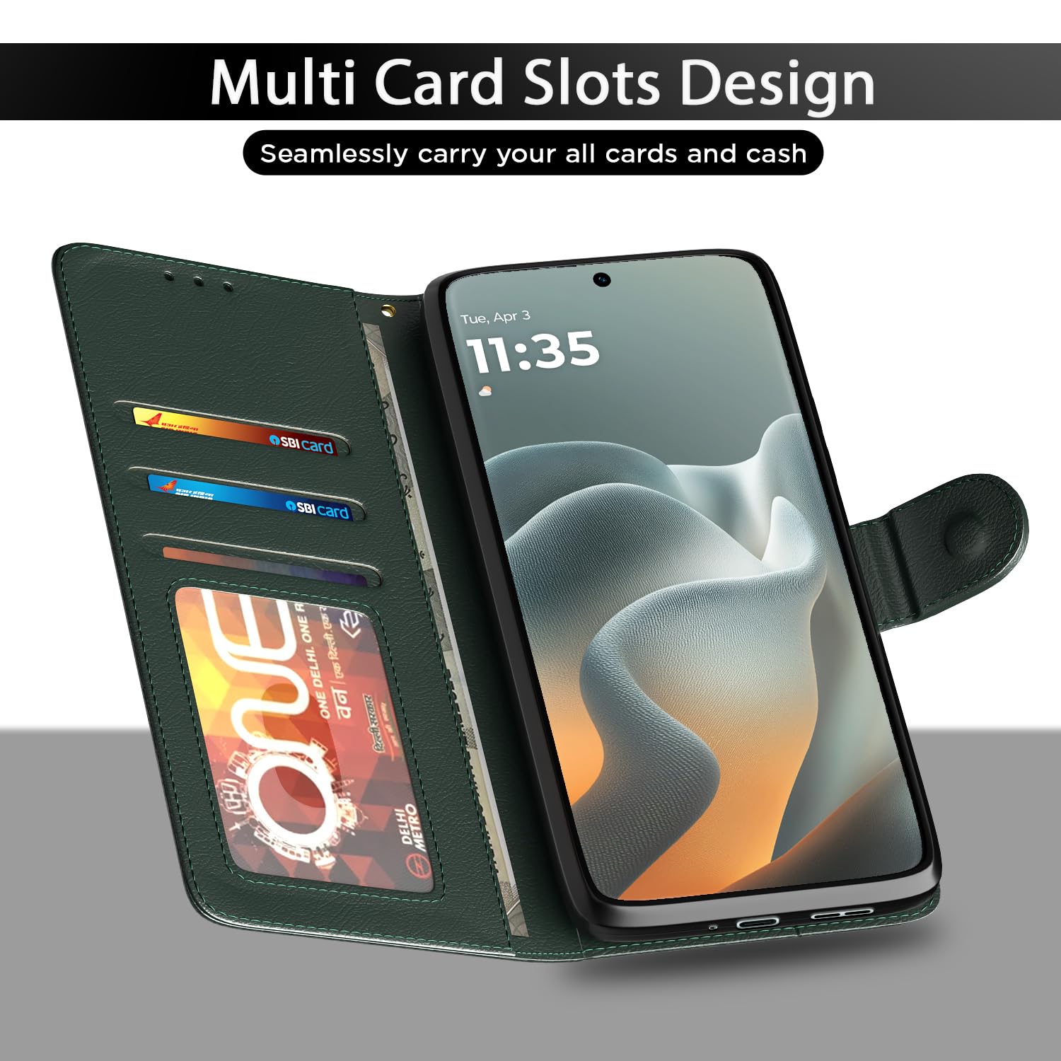 Green wallet flip cover for Moto Edge 70 Fusion 5G – Pikkme – photo 5