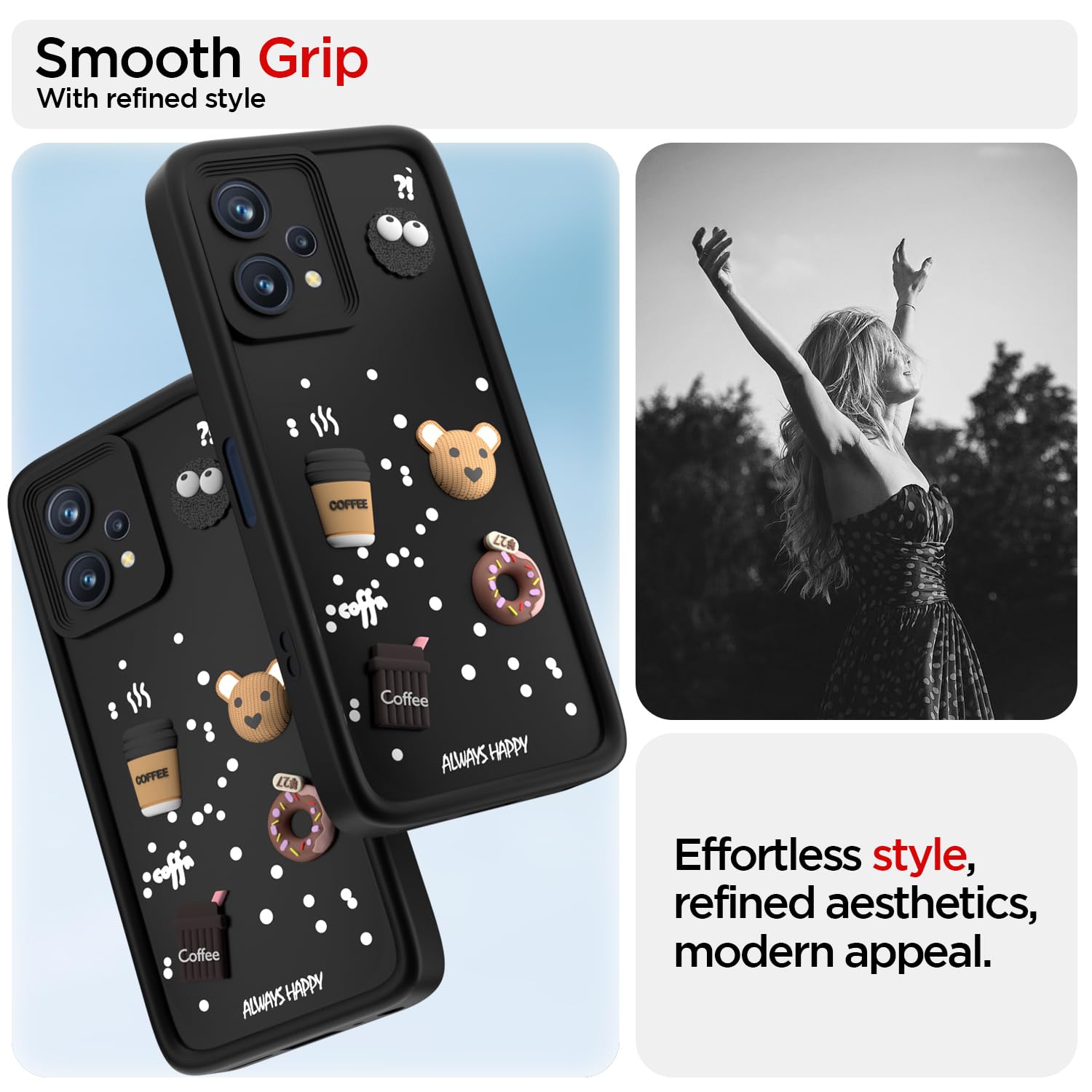 Pikkme Realme 9 Pro 5G Cute Fun Cartoon 3D Bear Coffee Back Cover (Black)