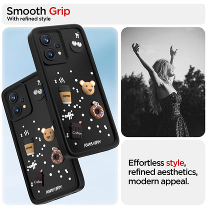 Pikkme Realme 9 Pro 5G Cute Fun Cartoon 3D Bear Coffee Back Cover (Black)