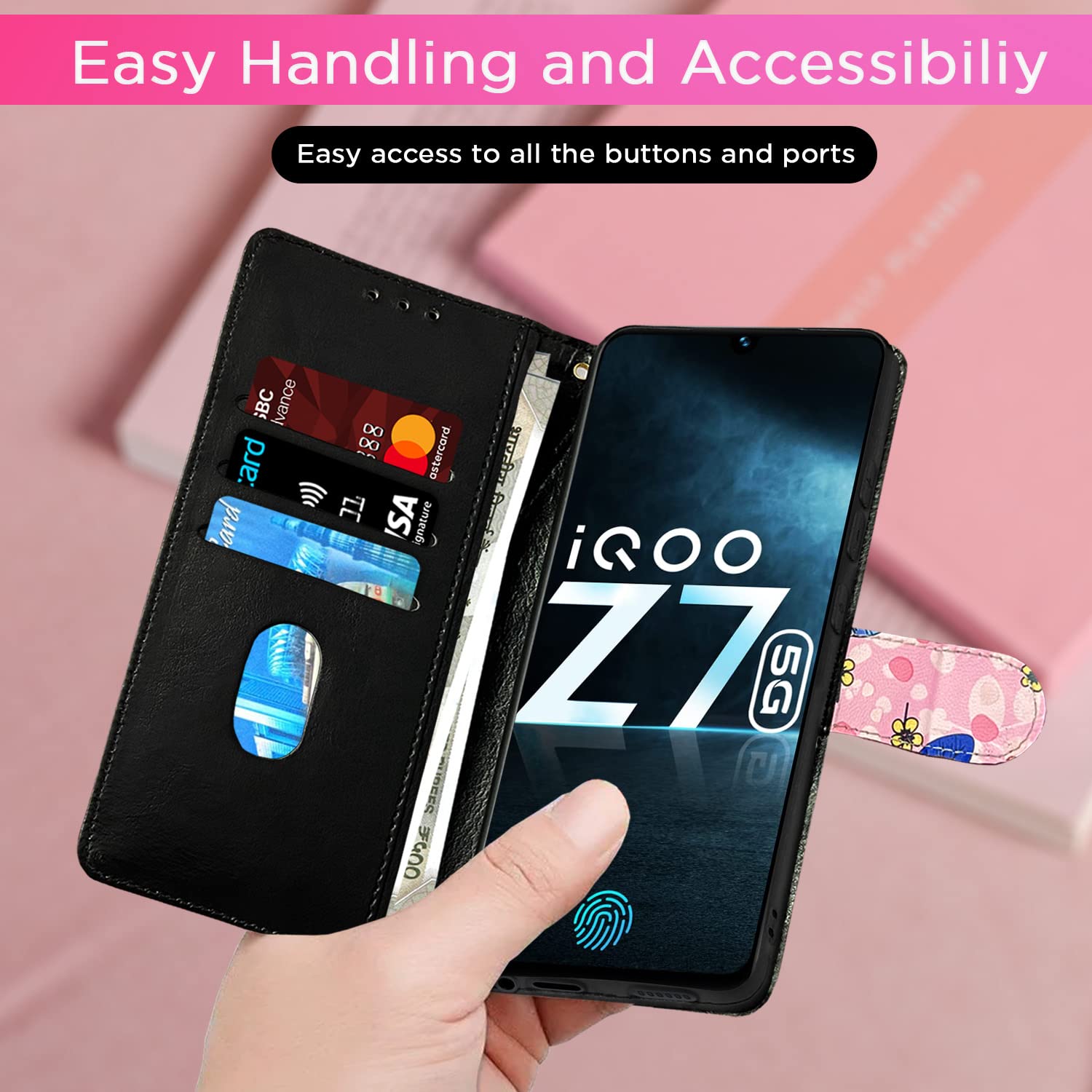 Pikkme iQOO Z7/Z7s 5G Wallet pink flower flip case – photo 7