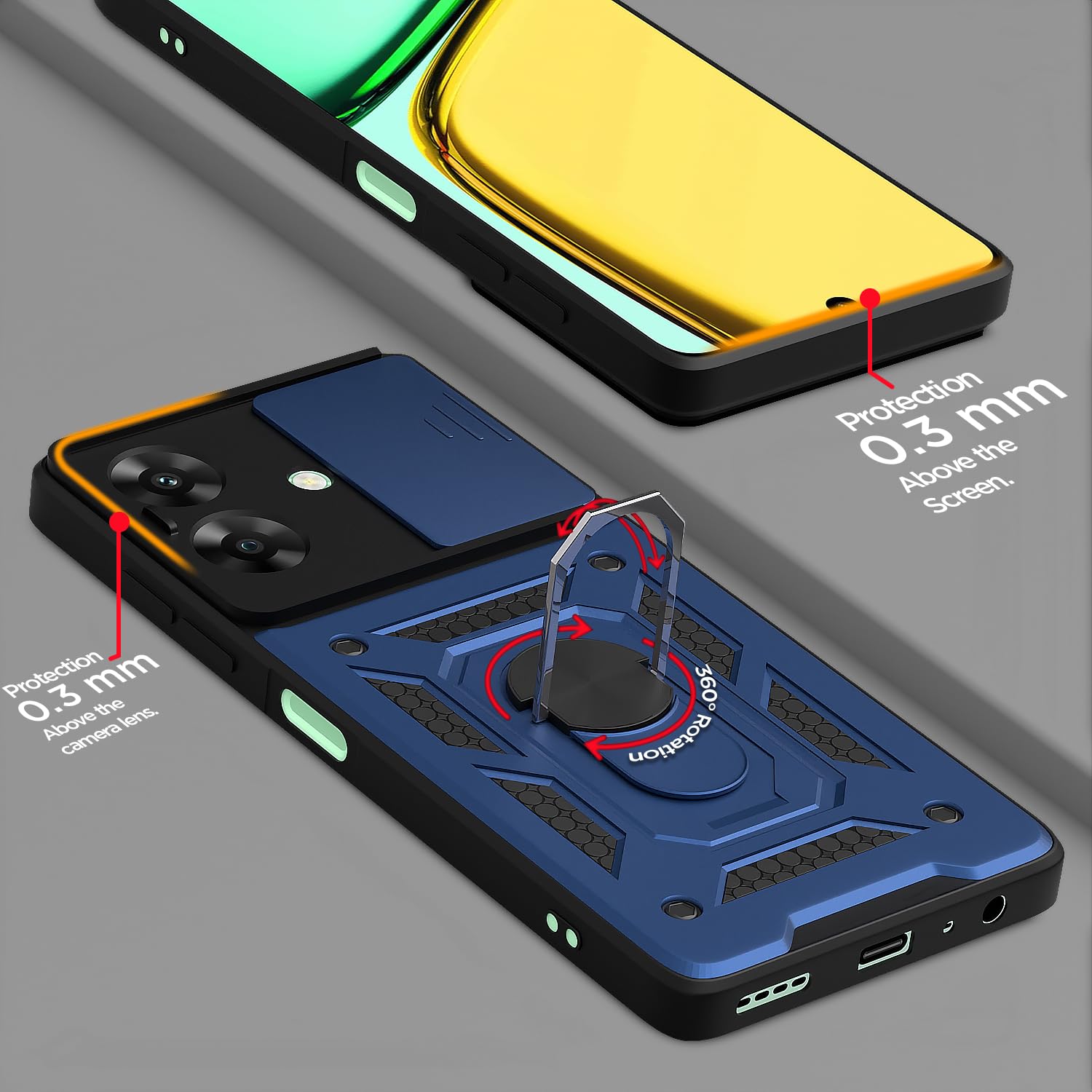 Pikkme Realme Narzo N61 / Realme C61 4G D10 Tough Armor Back Cover | Blue