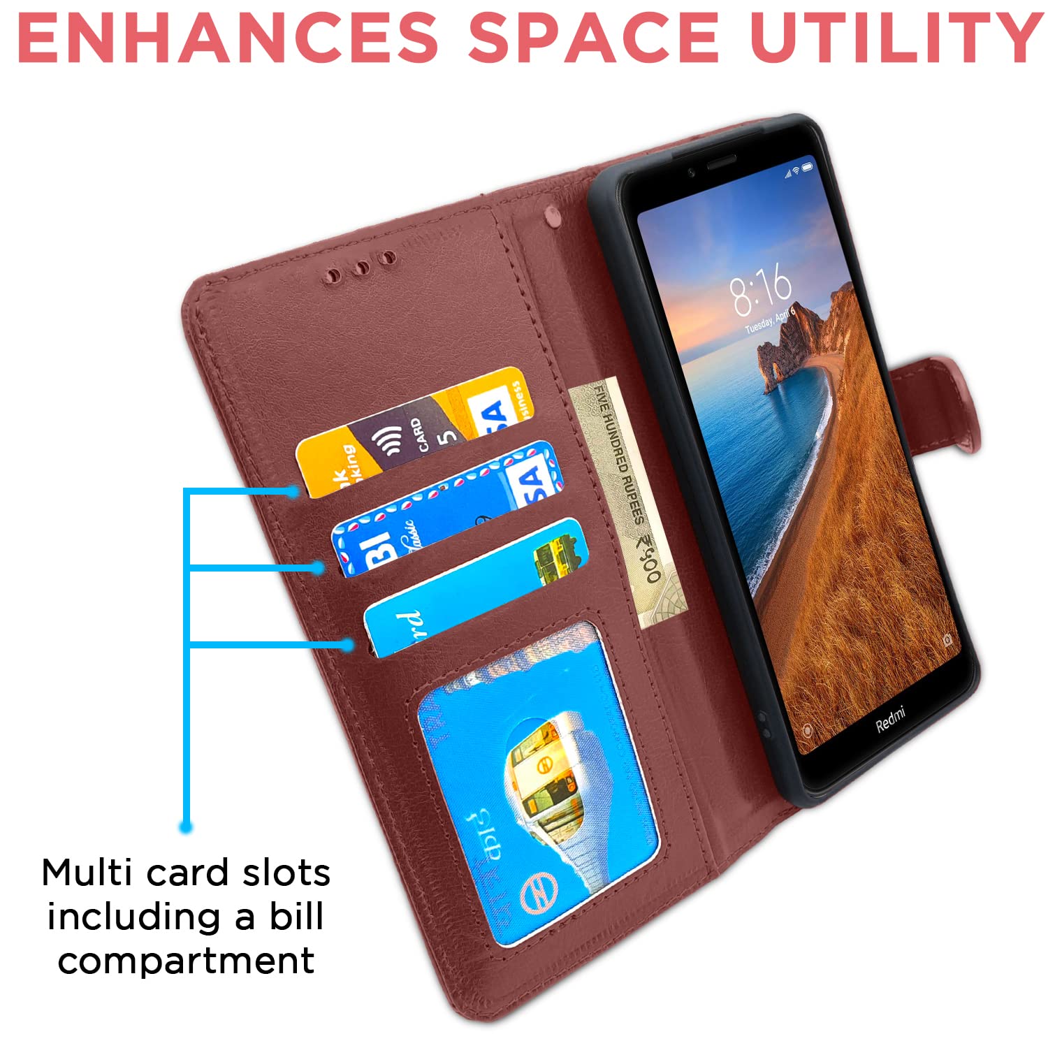 Pikkme Redmi 7A Vintage Flip Cover (Brown)