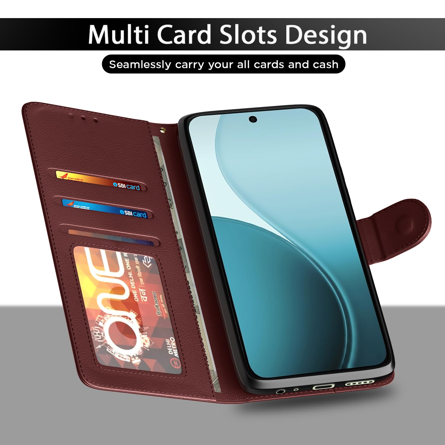 Pikkme brown wallet flip cover for Redmi A7 Pro/Poco C85x 5G/C81 – photo 4