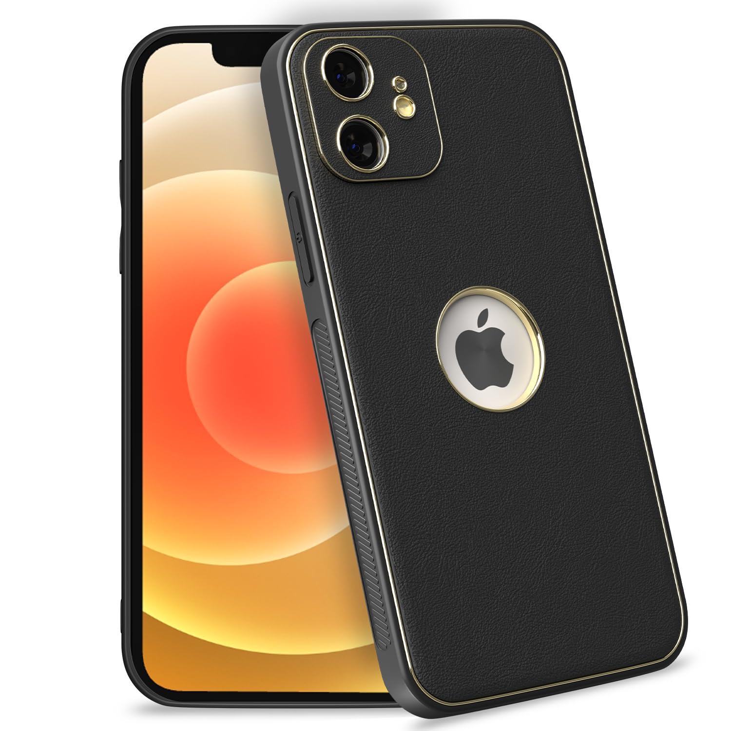 Pikkme iPhone 12 Gold Electroplated Premium Leather Chrome Back Cover (Black)