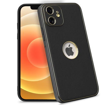 Pikkme iPhone 12 Gold Electroplated Premium Leather Chrome Back Cover (Black)