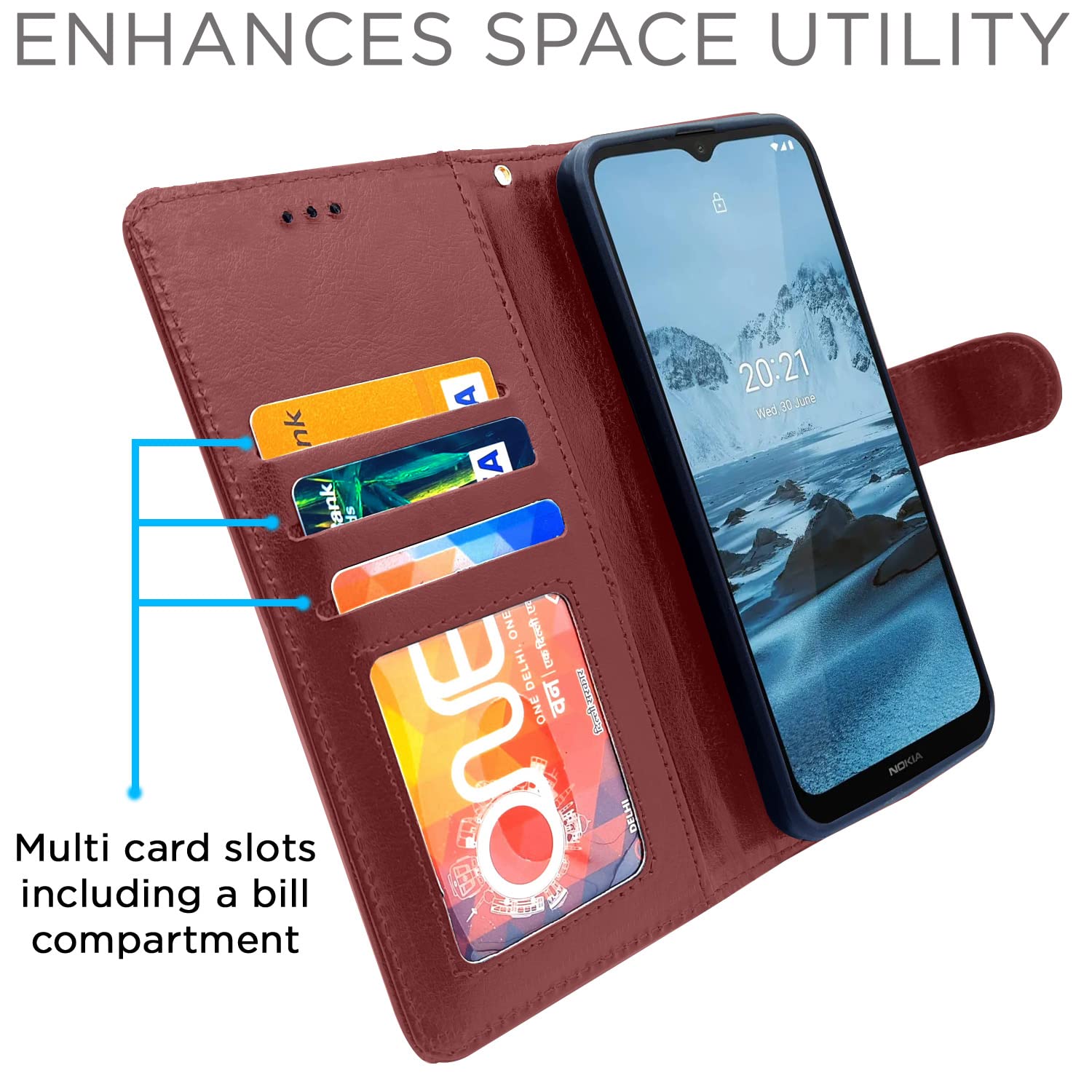 Pikkme Nokia C20 Plus Vintage Flip Cover (Brown)