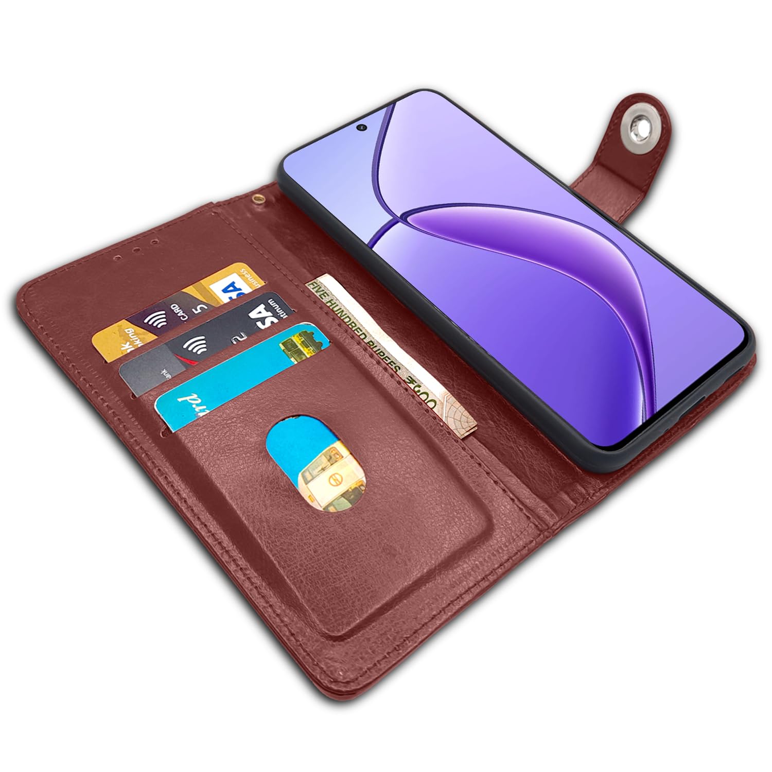 Realme Narzo 70x 5G/N65/13/12/12X 5G/C65 Button wallet flip cover in brown by Pikkme – photo 3