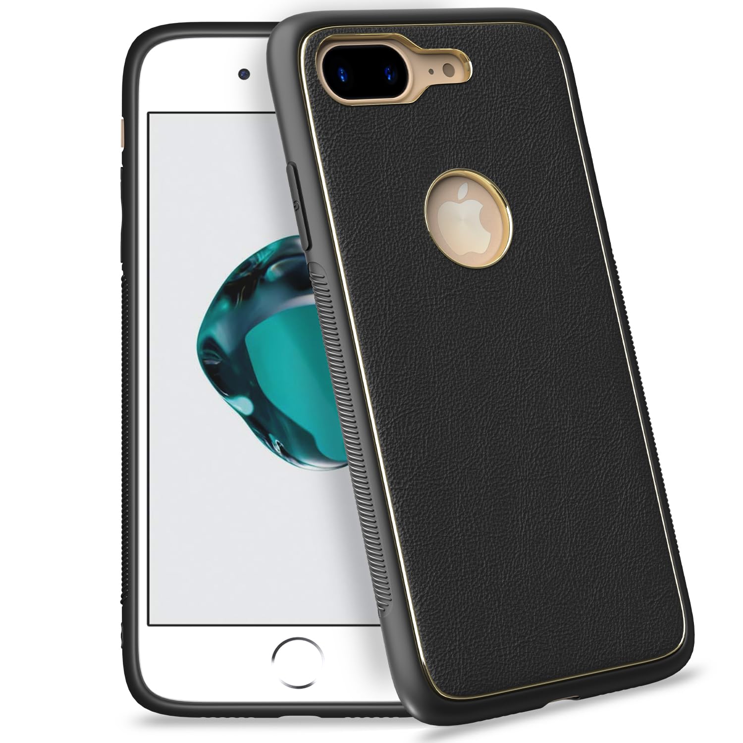 Pikkme iPhone 7 Plus / 8 Plus Gold Electroplated Premium Leather Chrome Back Cover (Black)