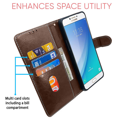 Samsung C7 Pro Magnetic wallet flip cover in brown & coffee by Pikkme – photo 3
