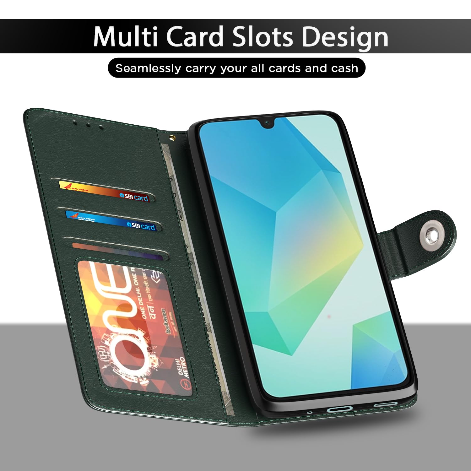 Pikkme Samsung A16 5G Button green mobile flip cover – photo 5