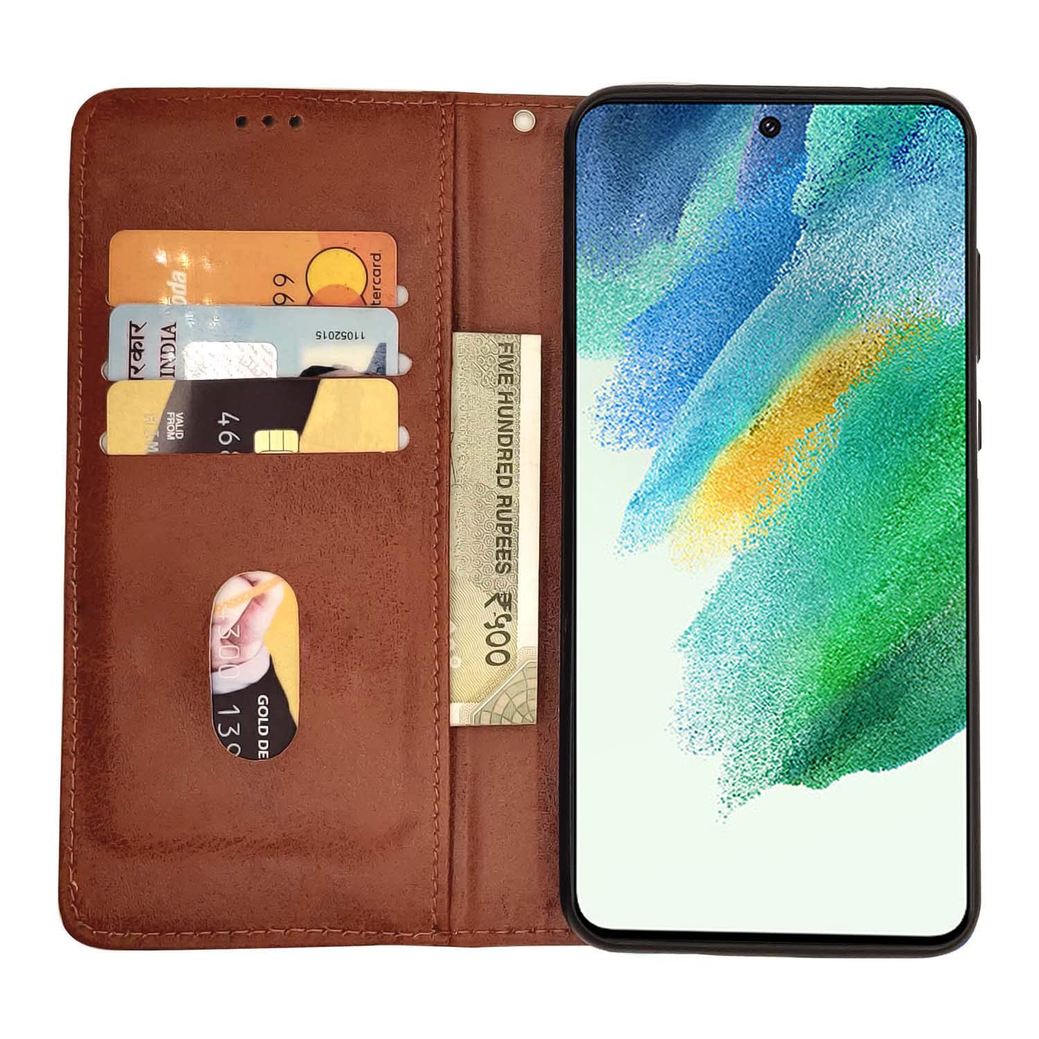 Pikkme Samsung Galaxy S21 Fe 5G Magnetic Flip Cover (Brown)