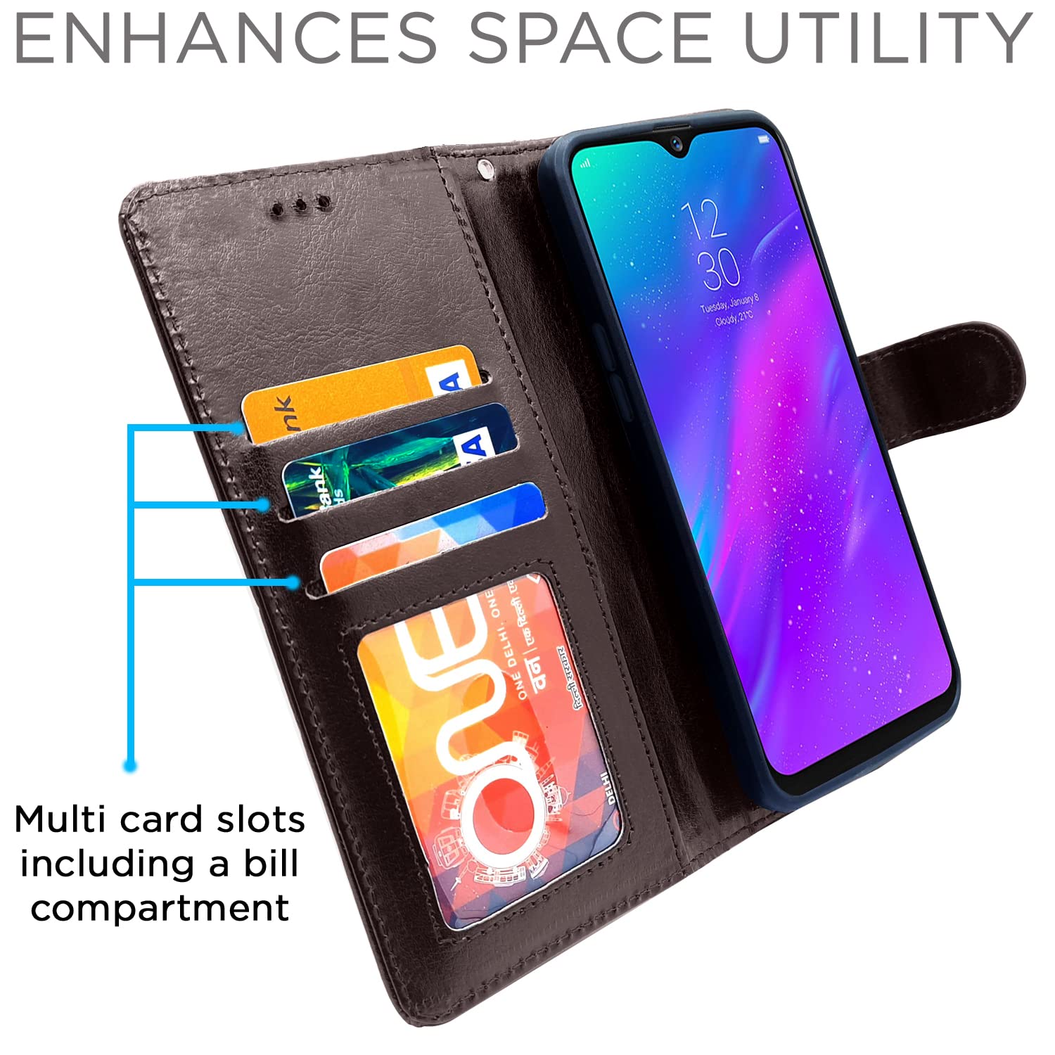 Pikkme Realme 3 Vintage Flip Cover (Coffee)