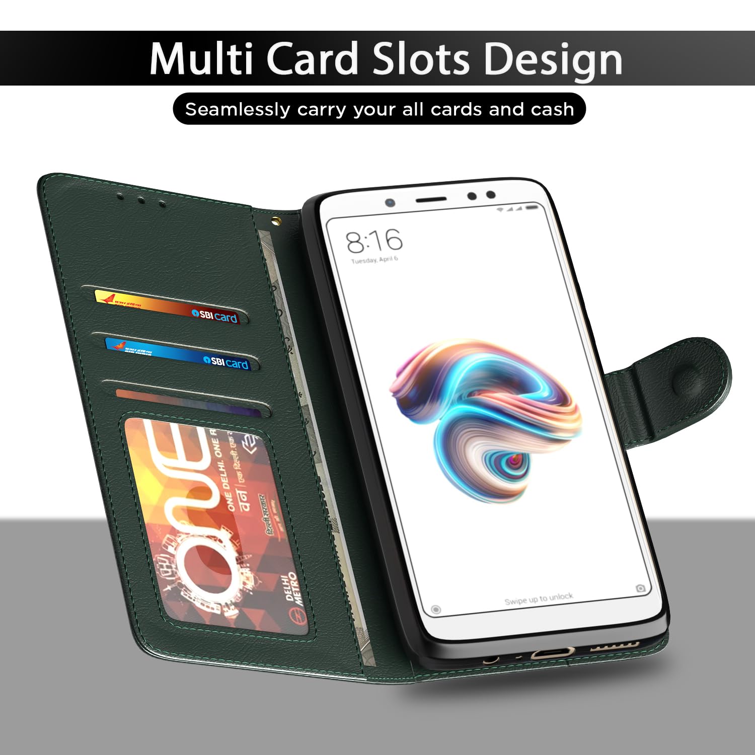 Pikkme green Wallet flip case for Redmi Note 5 Pro – photo 5