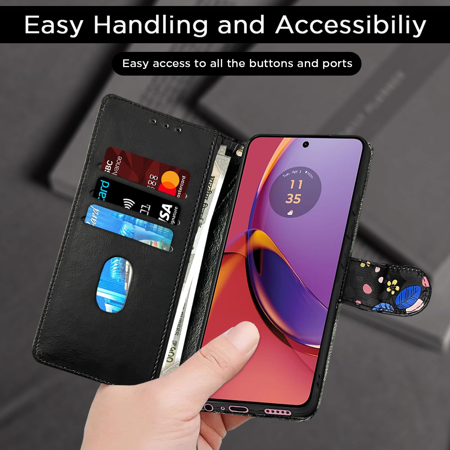 Pikkme black flower flip case for Moto G84 5G – photo 6