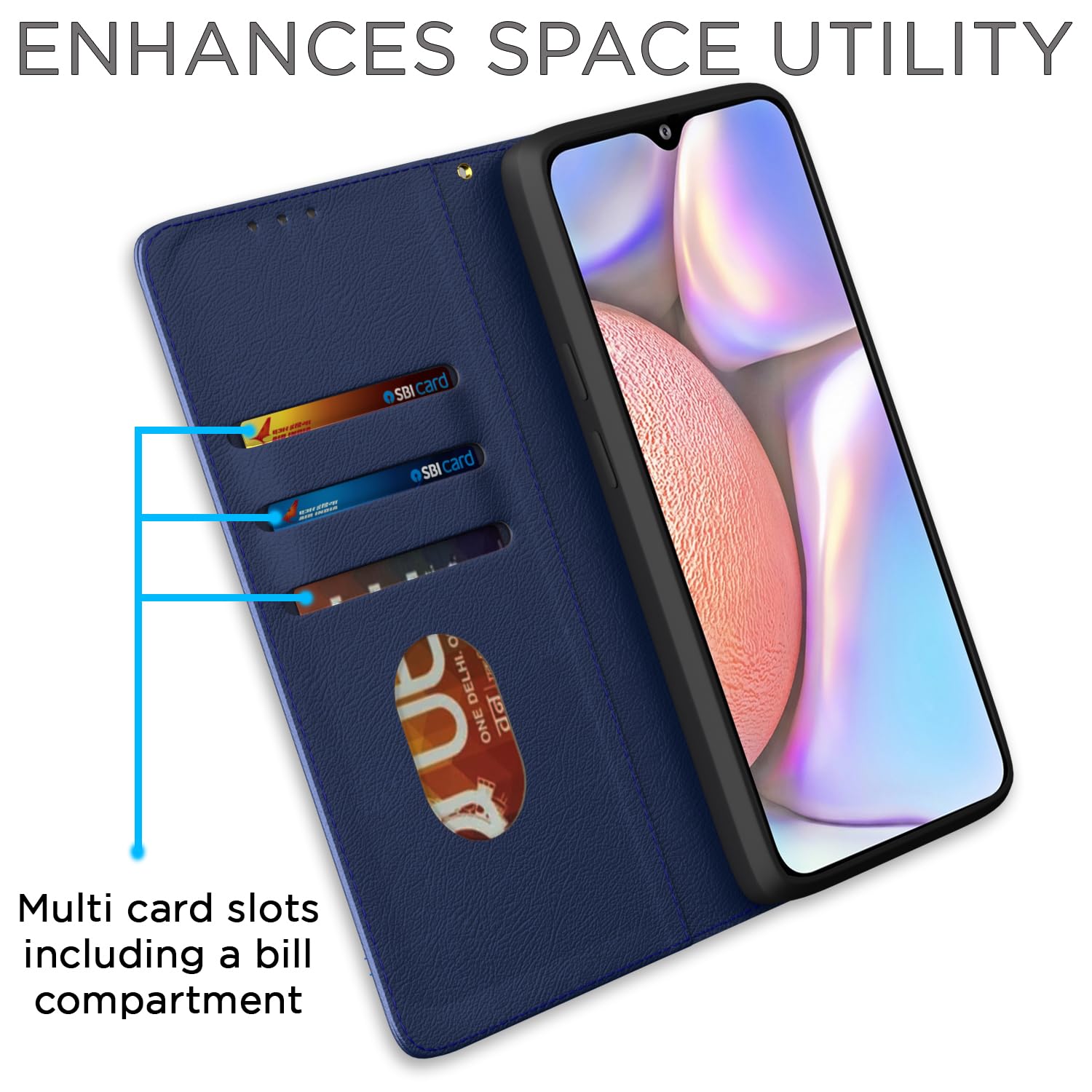 Samsung A10s Magnetic flip case in blue by Pikkme – photo 3