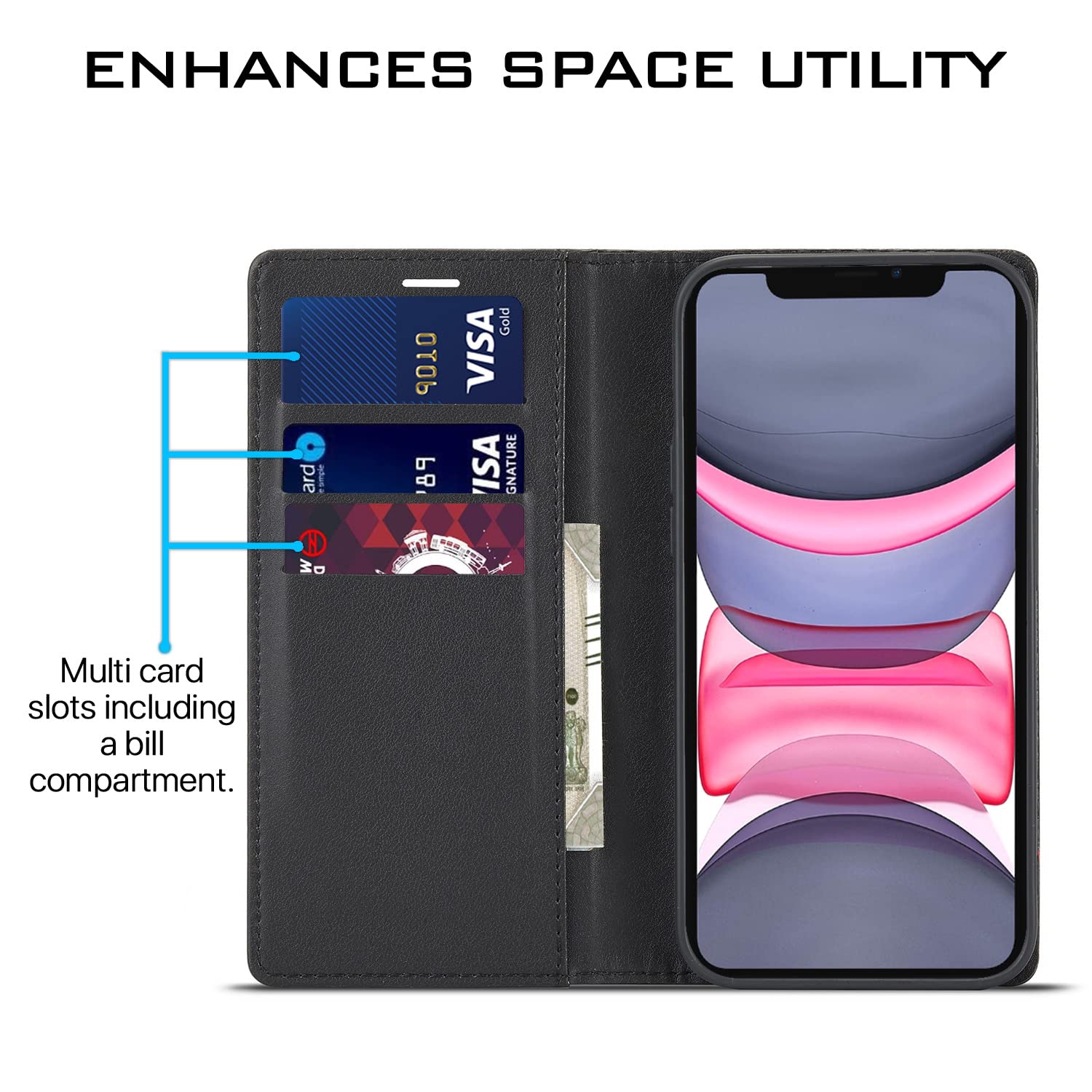 Pikkme black Wallet mobile flip cover for Wallet Flip Cover (Black) – photo 3