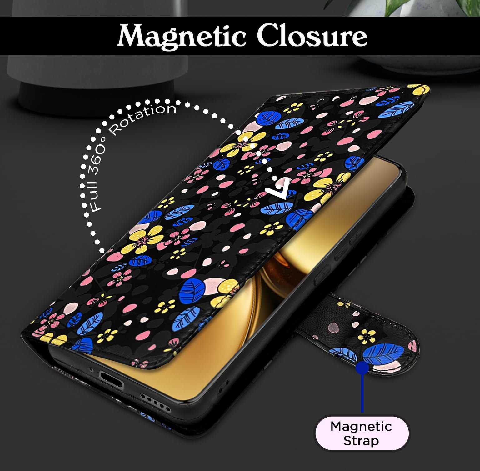 Pikkme Vivo X200 Pro 5G Wallet black flower flip cover – photo 6