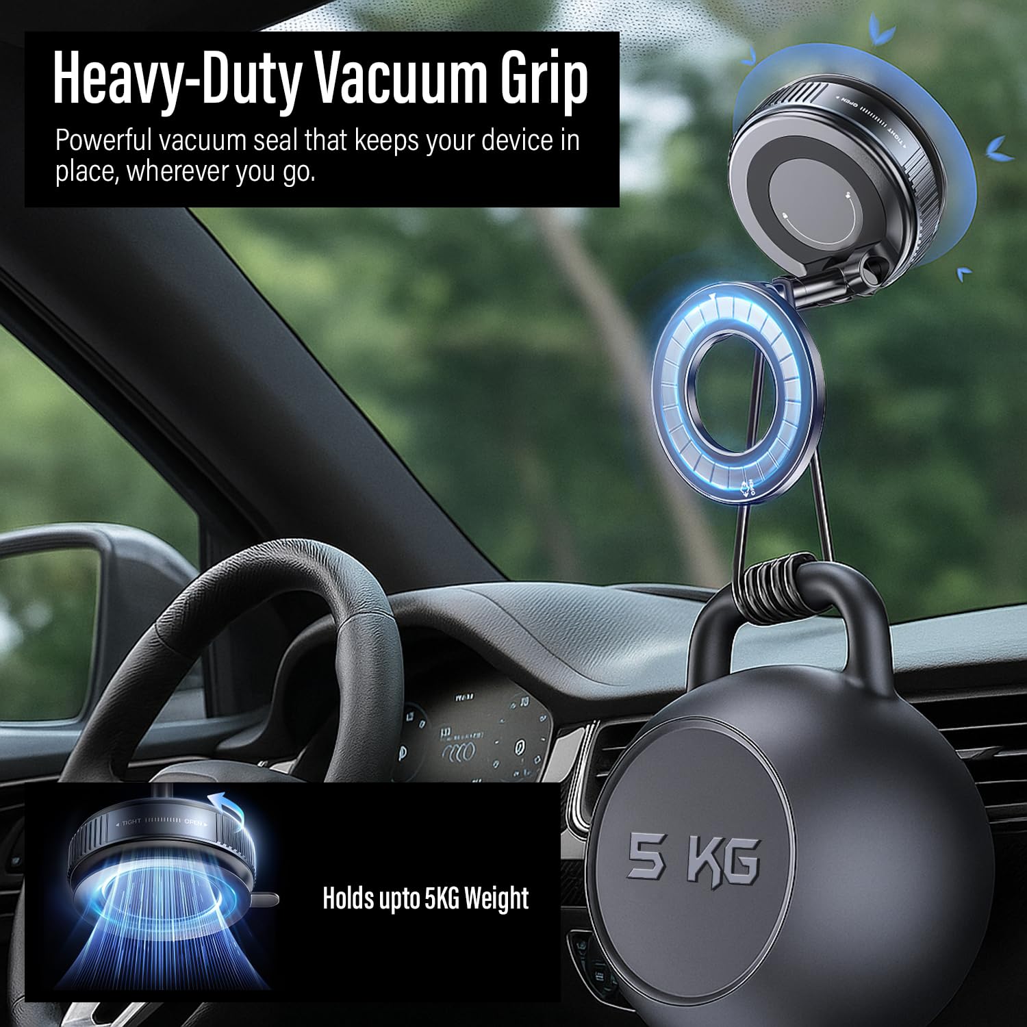 Pikkme 360° Vacuum Magnetic Phone Holder | Universal Car Mount with Suction Cup for Dashboard, Shower, Mirror & Gym
