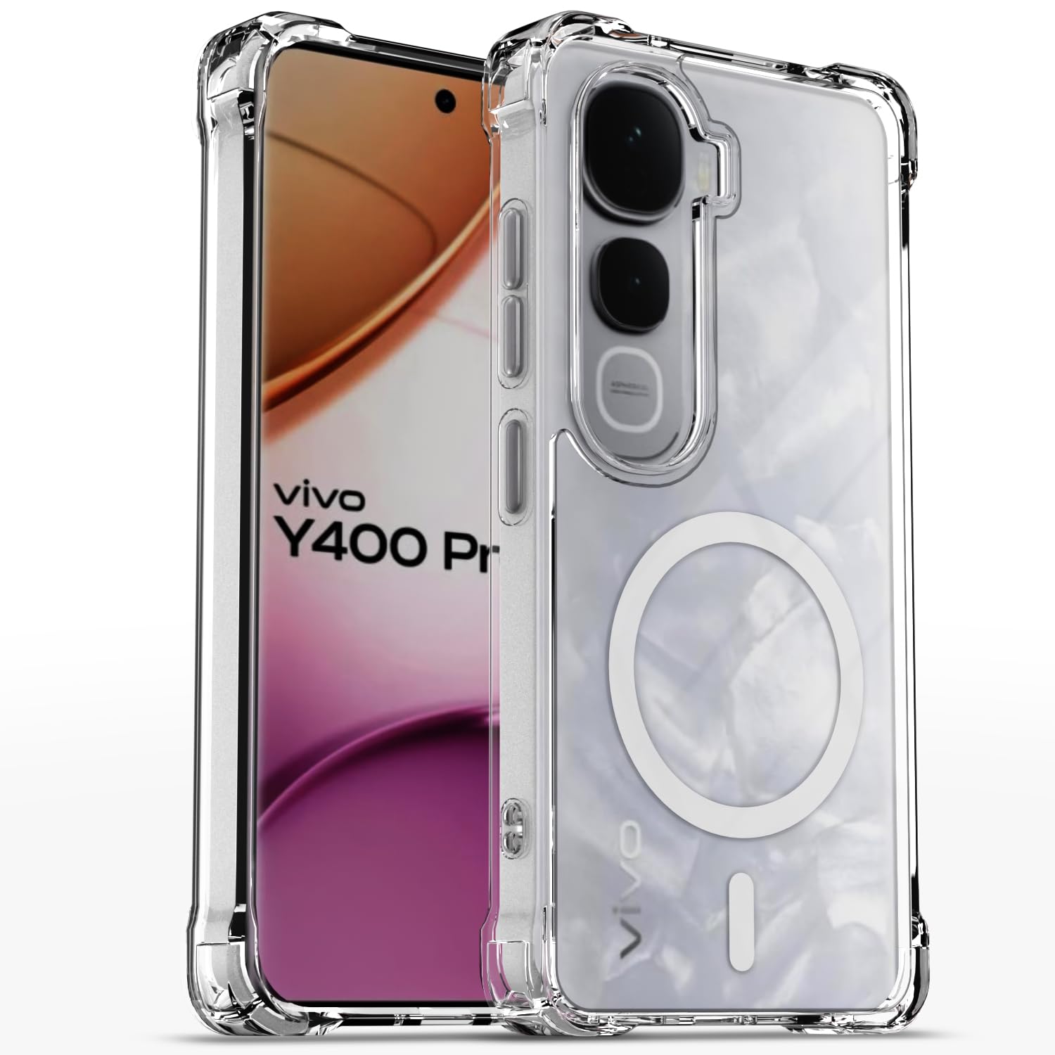 Pikkme Vivo Y400 Pro 5G Mag-Safe Shockproof PC + TPU Back Cover (Transparent)