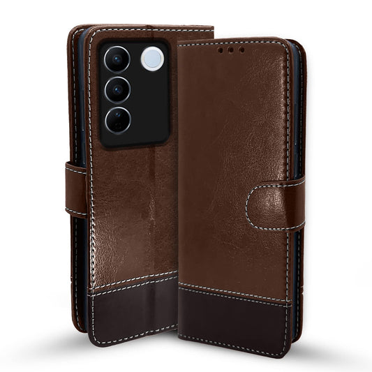 Pikkme Vivo V27 / V27 Pro 5G Constrast Flip Cover | Brown & Coffee