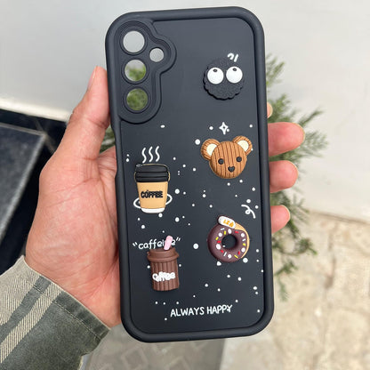 Pikkme Samsung Galaxy A14 4G / A14 5G Cute Fun Cartoon 3D Bear Coffee Back Cover (Black)