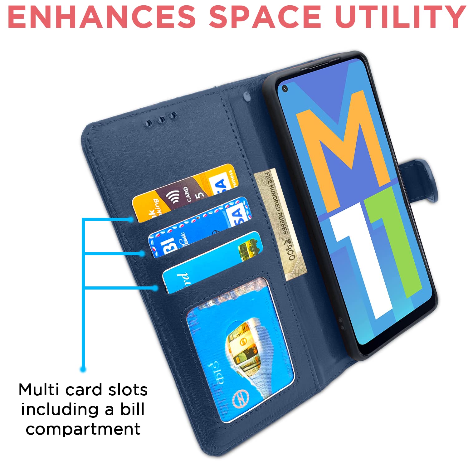 Pikkme Samsung Galaxy M11 Vintage Flip Cover (Blue)