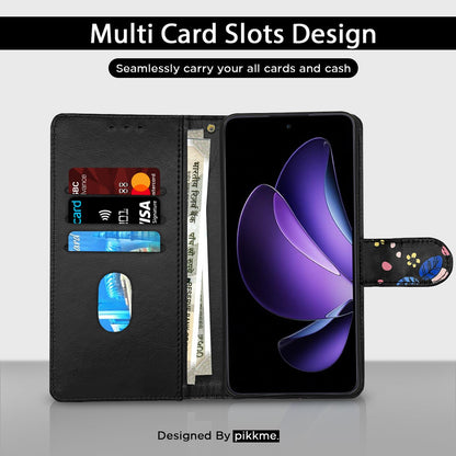 Black flower Wallet mobile flip cover for Oppo Reno 13F 5G – Pikkme – photo 2