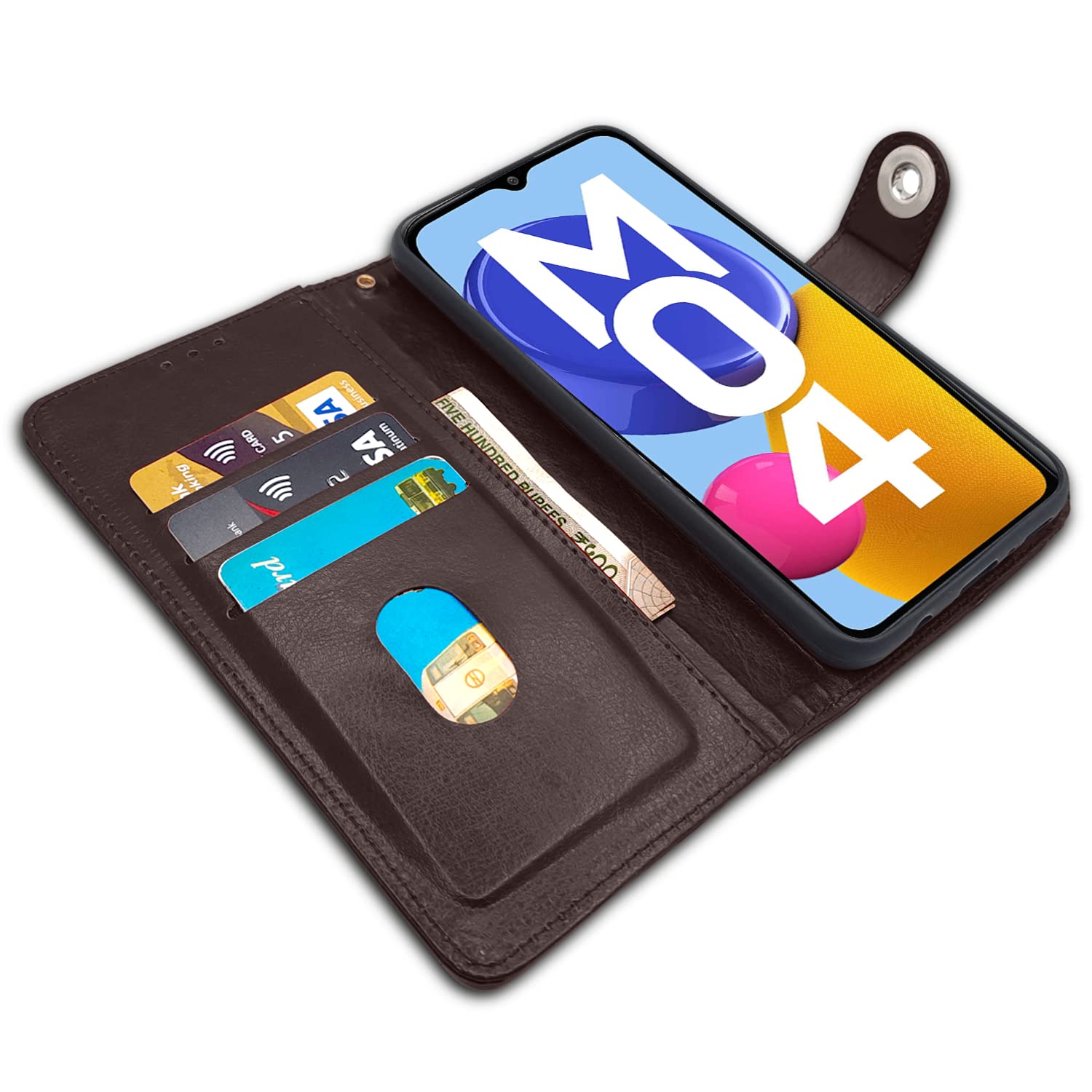 Pikkme Samsung M04/F04/A04e Wallet button coffee wallet flip cover – photo 3