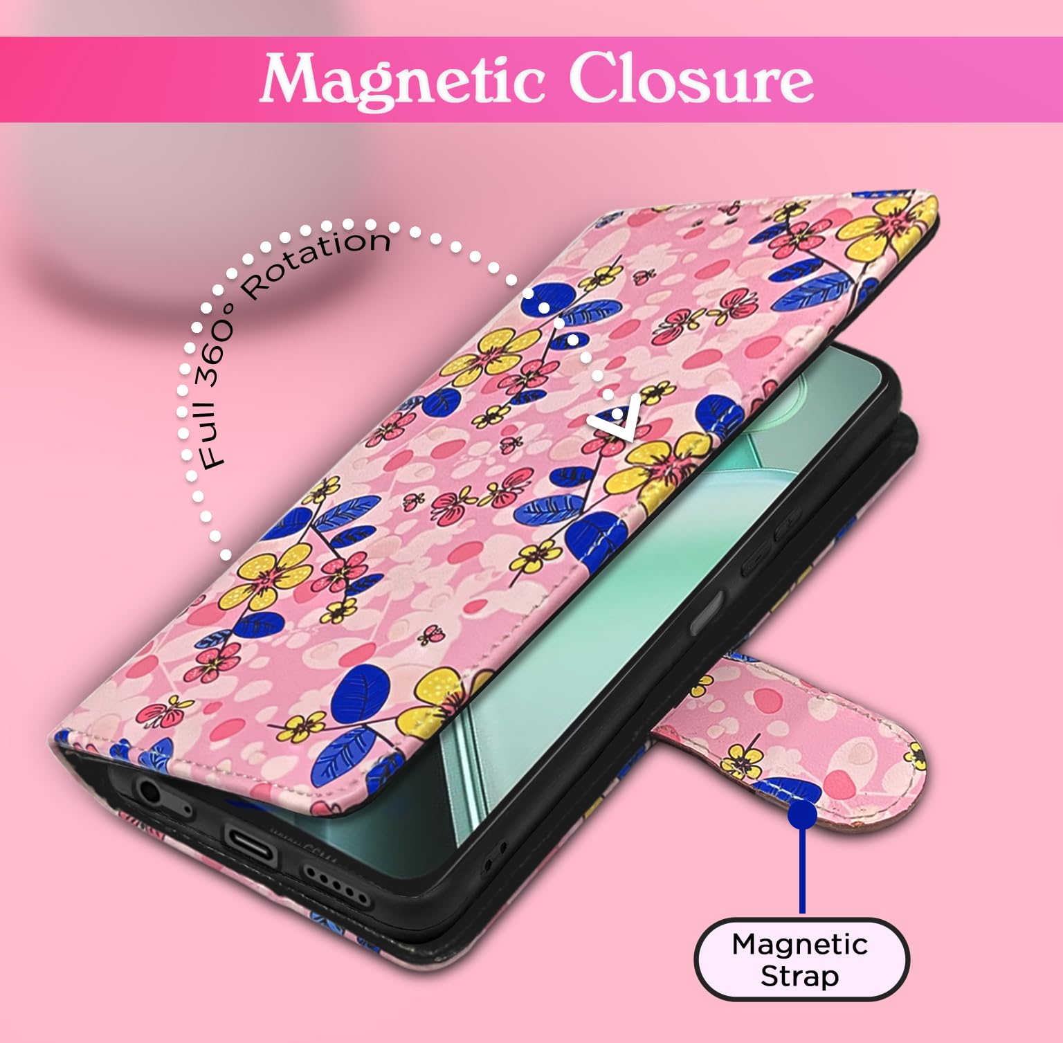 Pikkme pink flower flip cover for iQOO Z9x 5G – photo 6