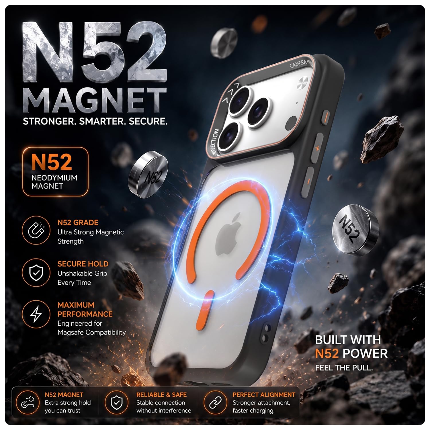 Black & orange mag-safe mobile back cover for iPhone 17 Pro Max – Pikkme – photo 3