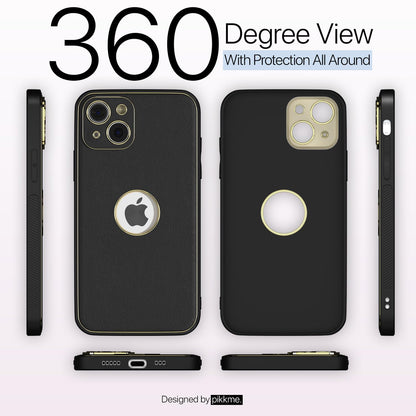 Pikkme iPhone 13 Gold Electroplated Premium Leather Chrome Back Cover (Black)