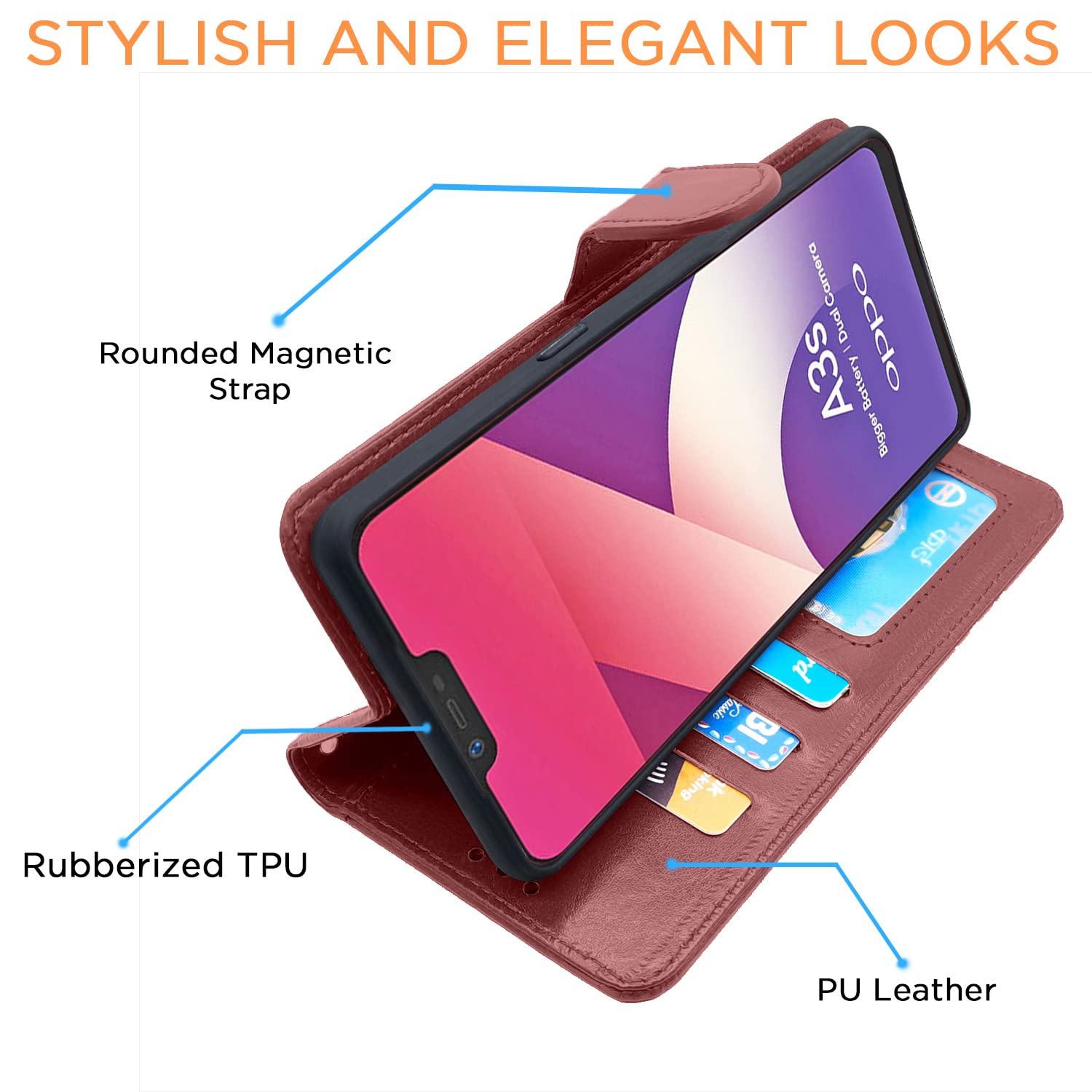 Oppo A3S/Realme C1 Wallet flip case in brown by Pikkme – photo 5