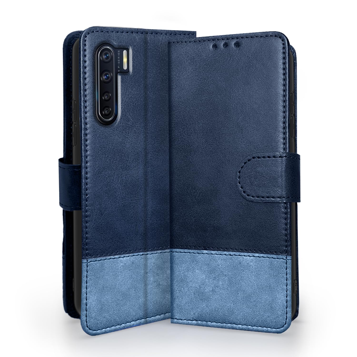 Pikkme navy & light blue wallet flip cover for Oppo F15