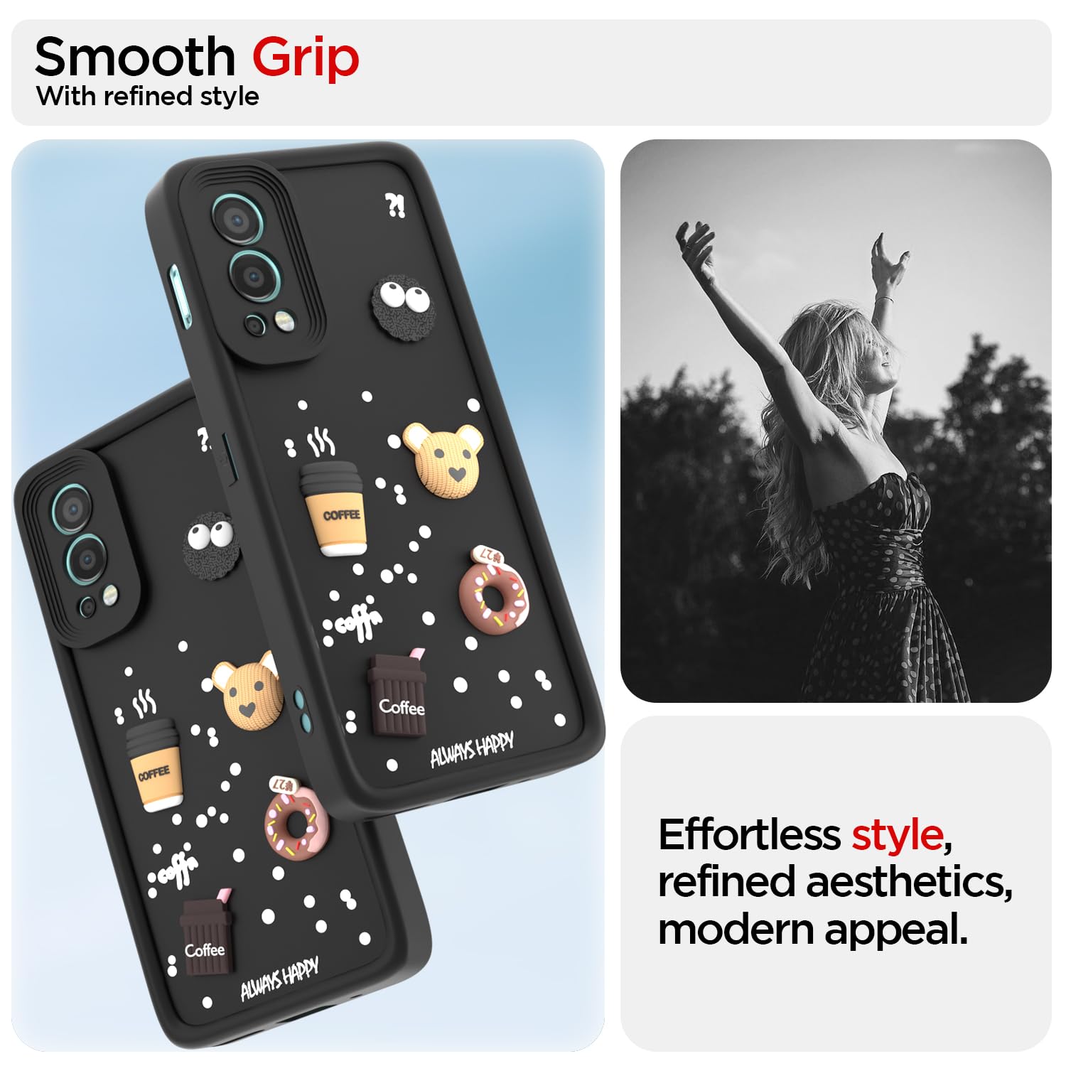 Pikkme Oneplus Nord 2 5G Cute Fun Cartoon 3D Bear Coffee Back Cover (Black)