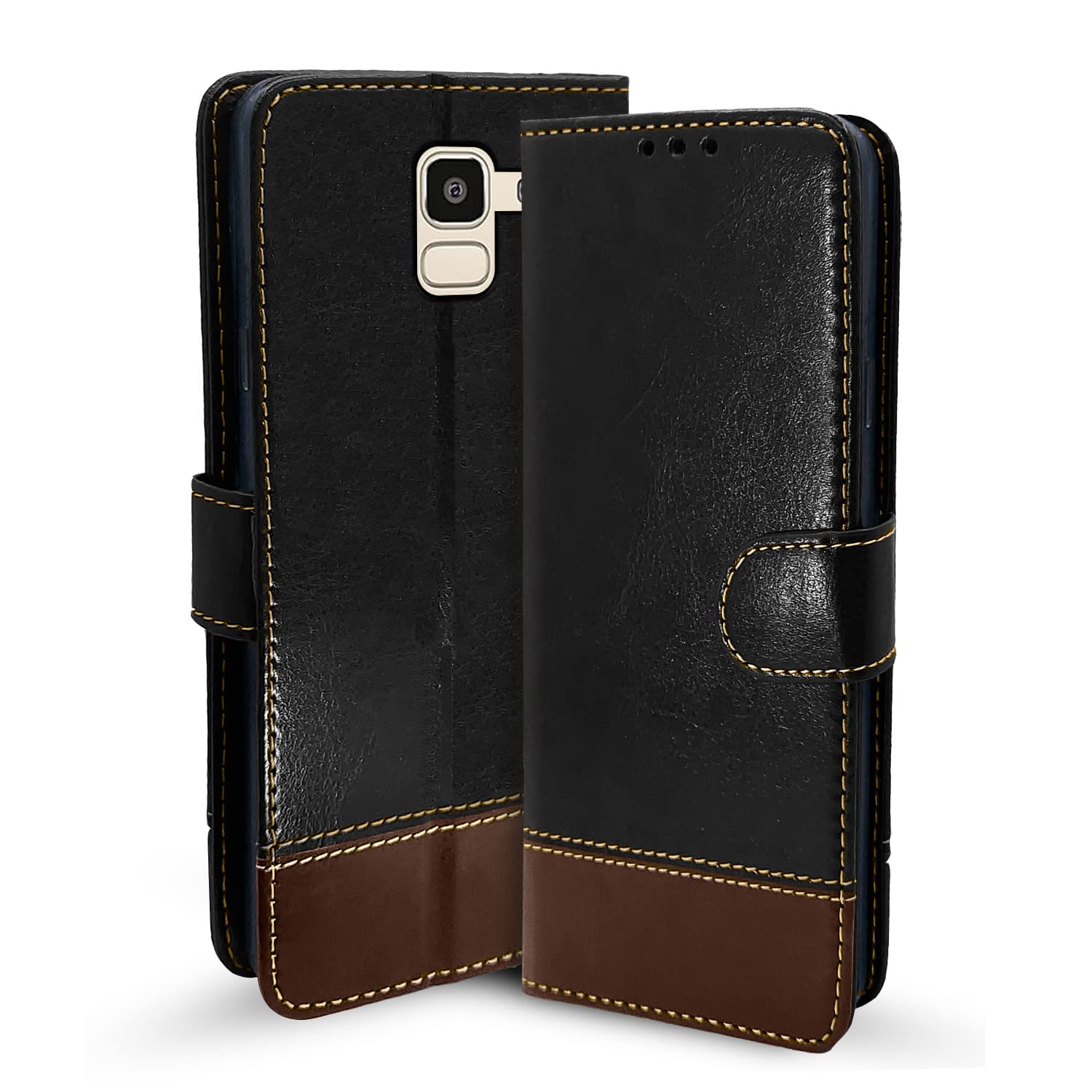 Samsung J6 2018 flip cover in black & brown by Pikkme