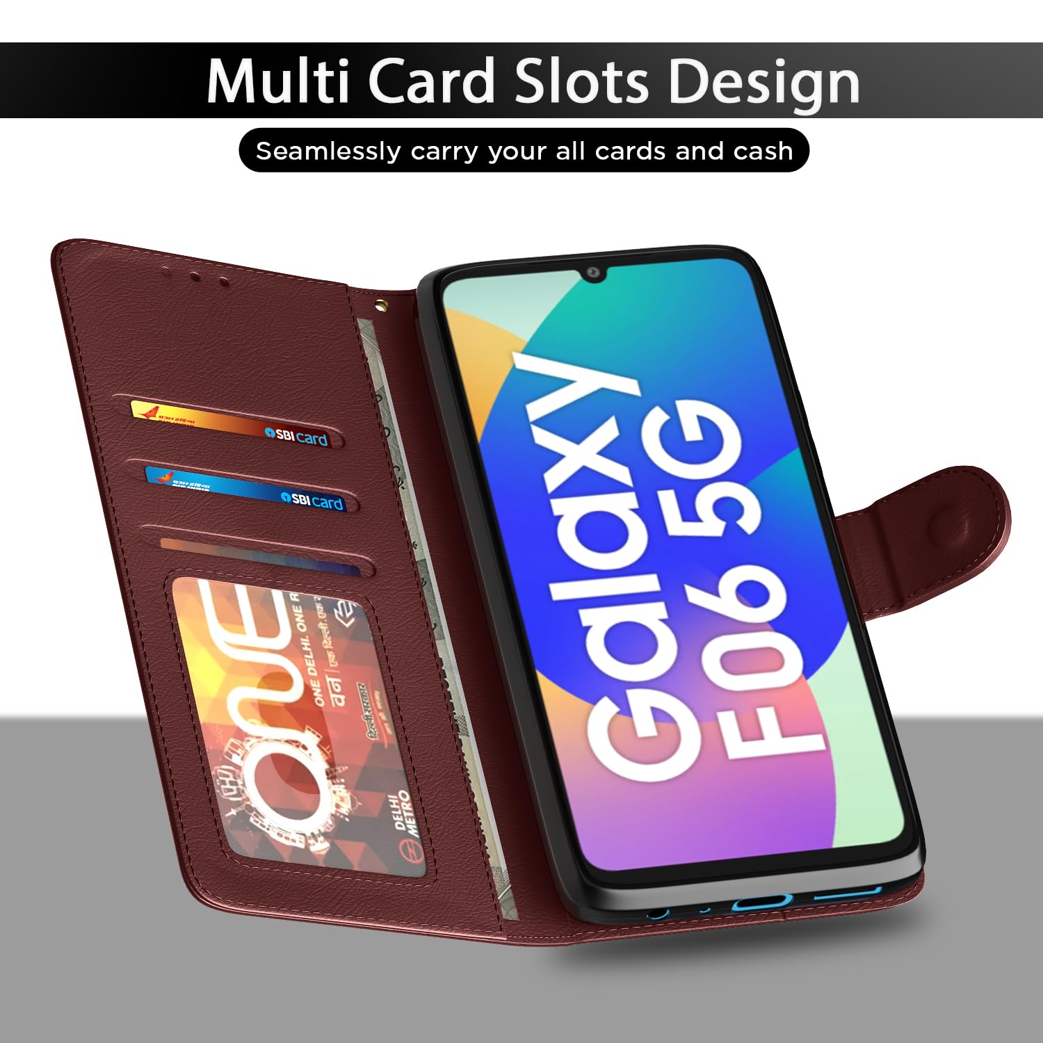Pikkme Samsung Galaxy F06 5G / M06 5G Vintage Flip Cover (Brown)