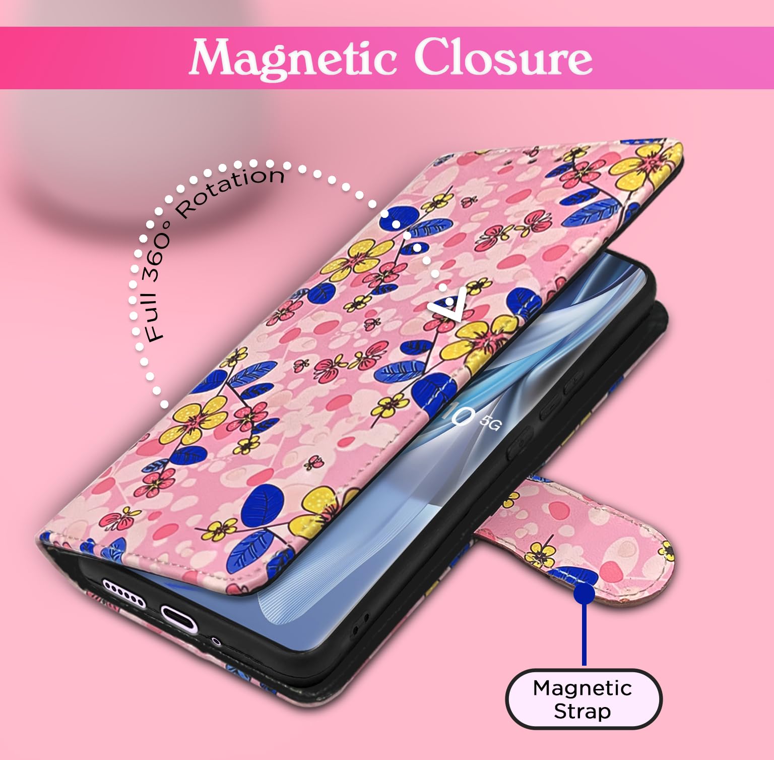 Pikkme pink flower Wallet flip case for Oppo Reno 10 5G – photo 4