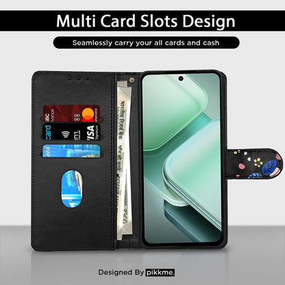 Pikkme iQOO Z9x 5G Wallet black flower wallet flip cover – photo 2