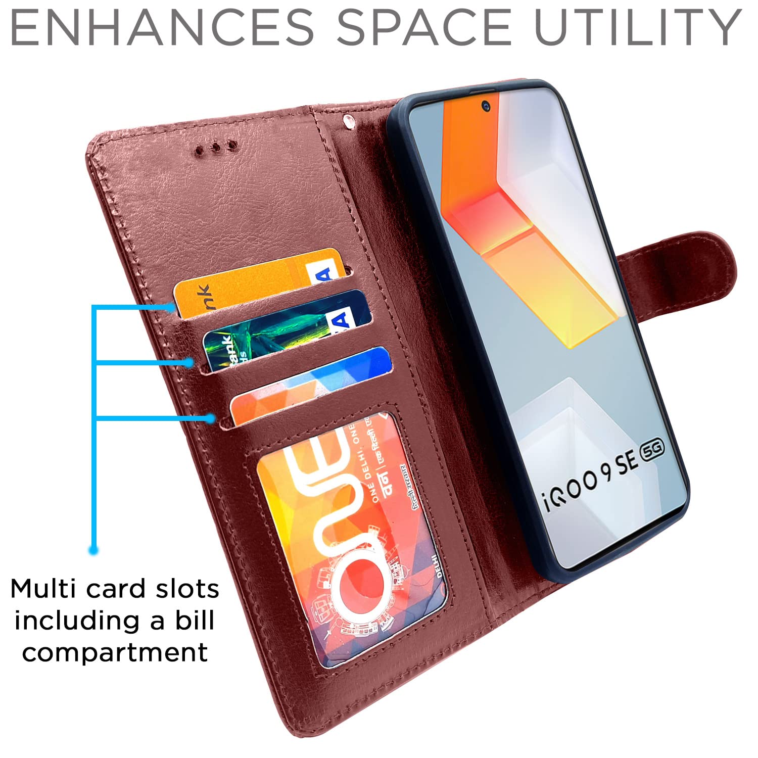 iQOO 9 SE 5G Magnetic flip cover in brown by Pikkme – photo 3
