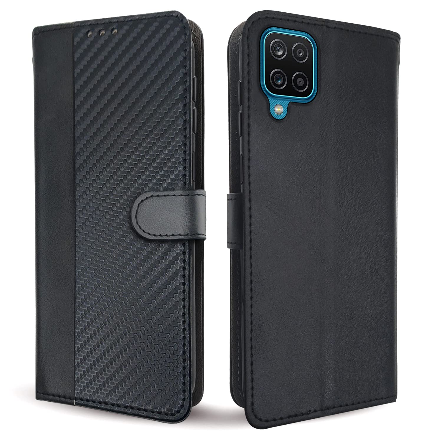 Samsung M12/F12/A12 Wallet flip case in black by Pikkme