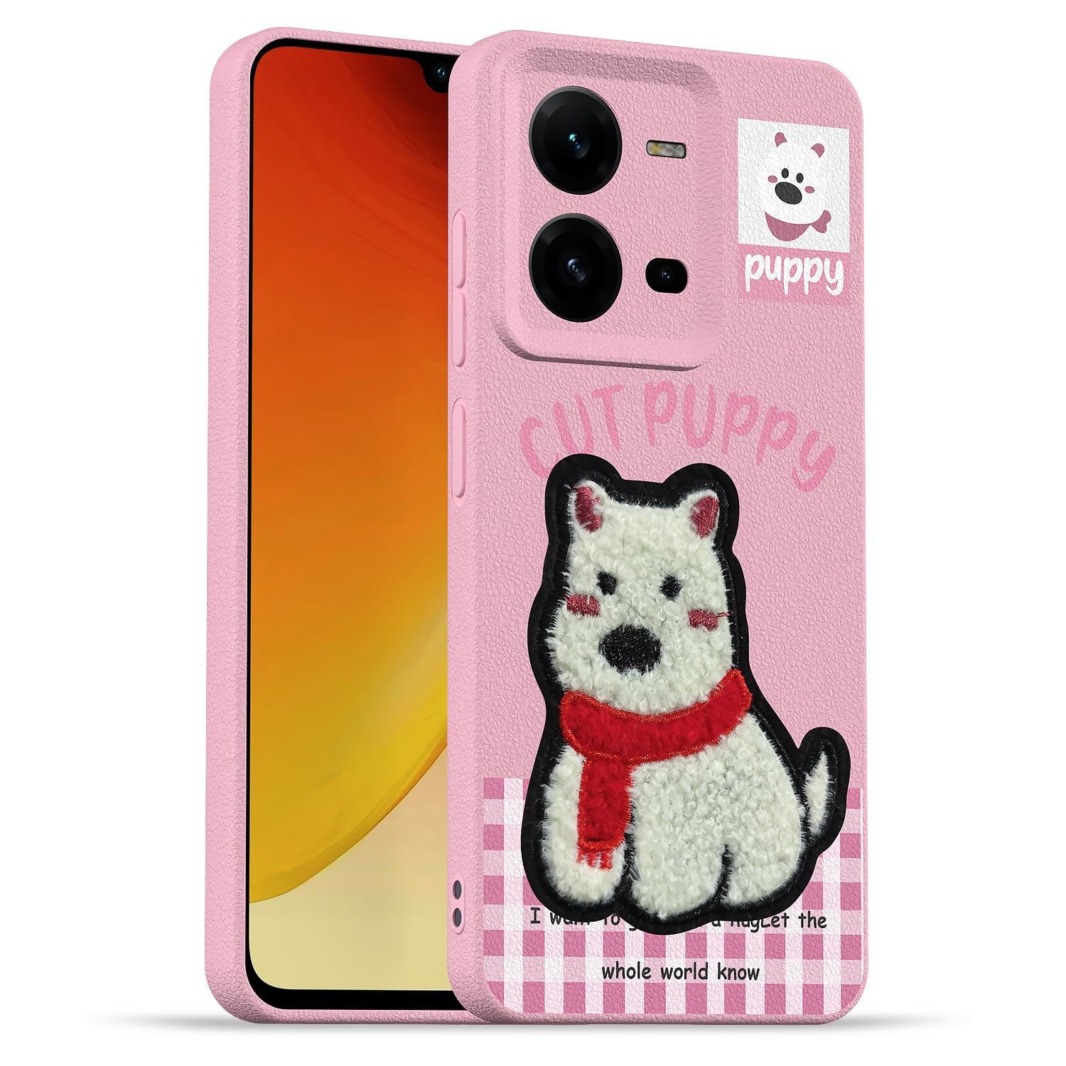 Pikkme pink Plush Patch phone cover for Vivo V25 5G