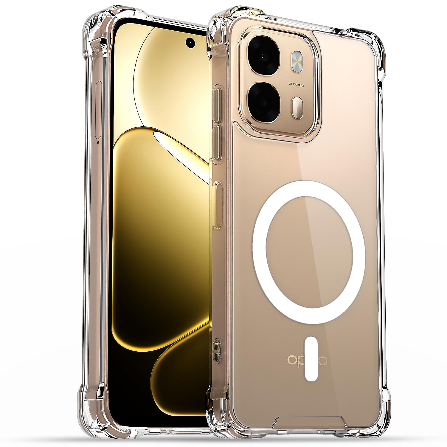 Oppo A6 Pro 5G mobile back cover in transparent mag-safe by Pikkme