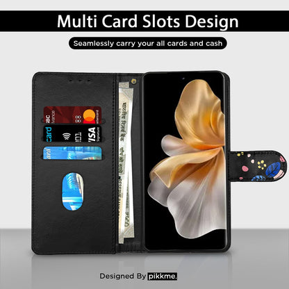 Pikkme black flower Wallet flip cover for Vivo V30 Pro 5G – photo 2