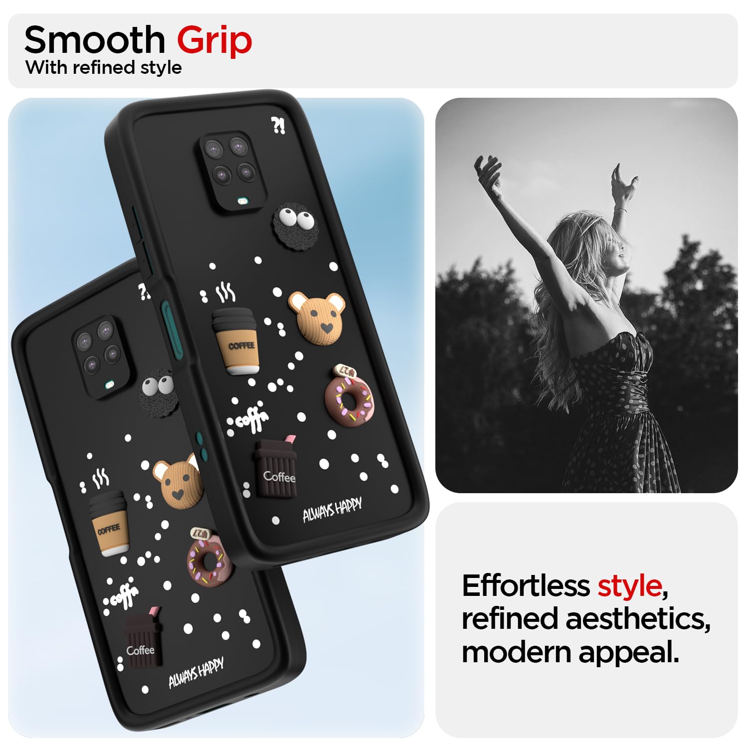 Pikkme Redmi Note 9 Pro/Note 9 Pro Max/Poco M2 Pro/Note 10 Lite Cute Fun Cartoon 3D Bear Coffee Back Cover (Black)
