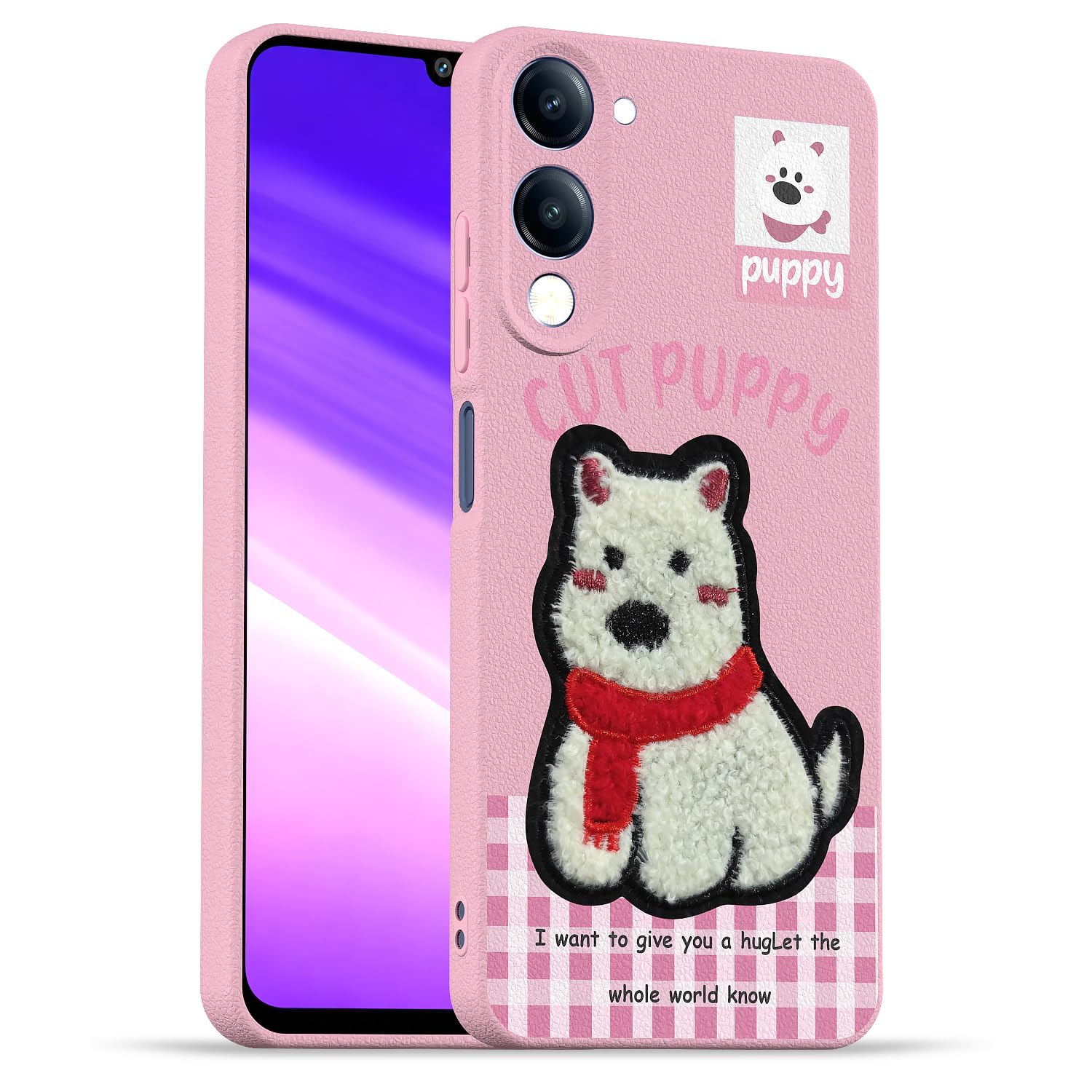Pikkme iQOO Z10 Lite/Vivo T4 Lite 5G Plush Patch pink back cover