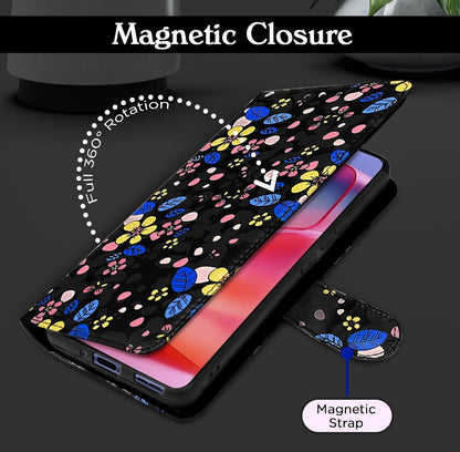 Pikkme Moto Edge 50 Pro 5G Flower Flip Cover (Black)