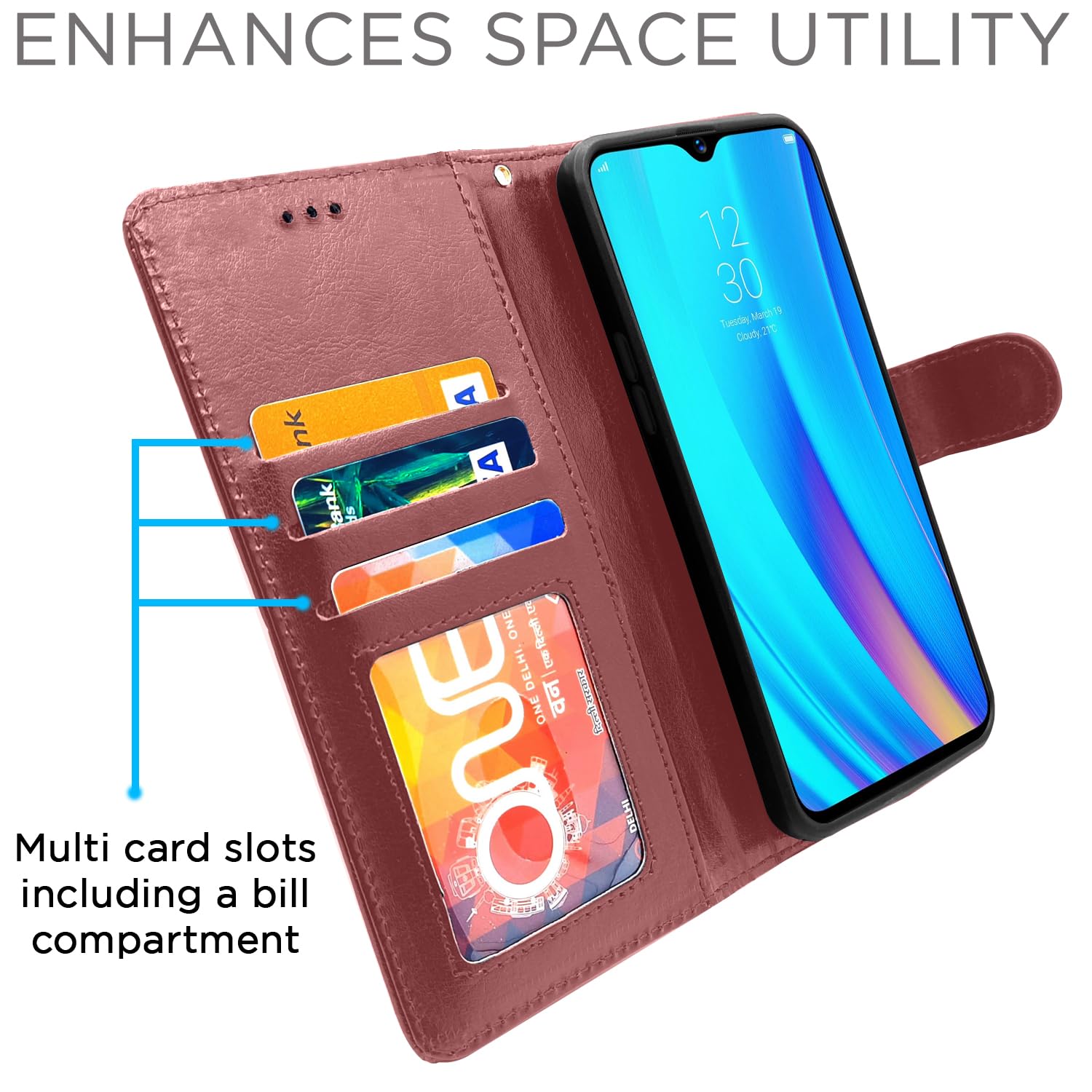 Pikkme Realme 3 Pro Wallet brown mobile flip cover – photo 5