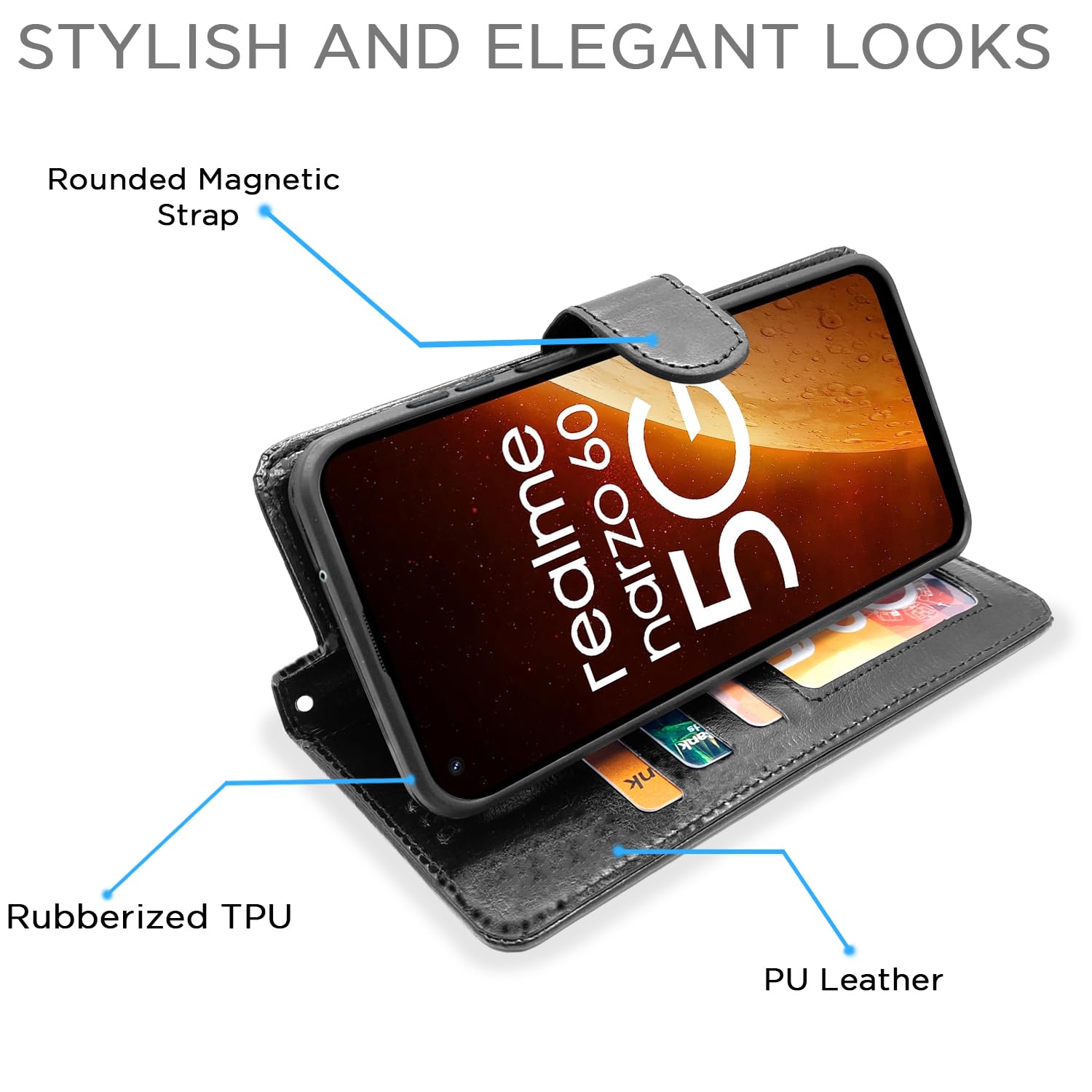 Black Wallet wallet flip cover for Realme Narzo 60 5G – Pikkme – photo 3