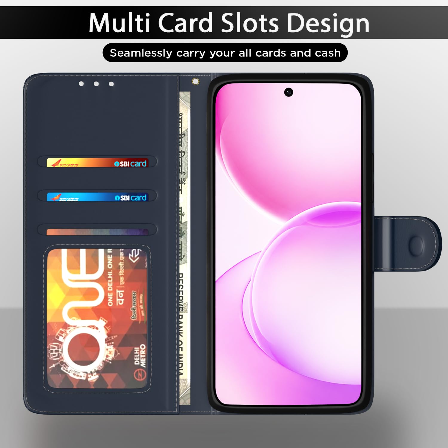 Pikkme blue wallet flip cover for Oppo Reno 16 5G – photo 5